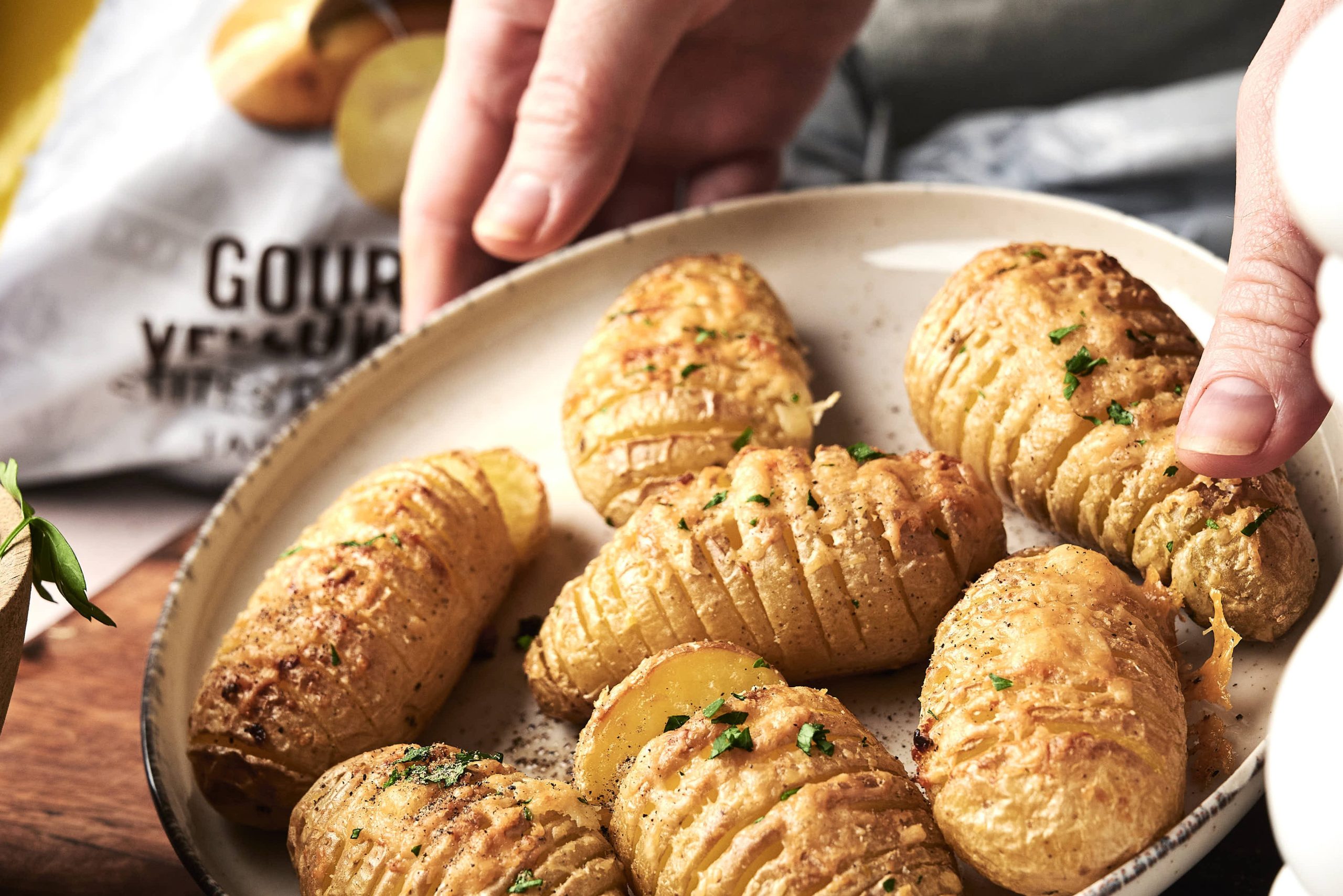 Cheesy Gourmet Mini Potatoes 3 Best Cheesy Garlic Butter Potatoes Recipe 08 original edited scaled